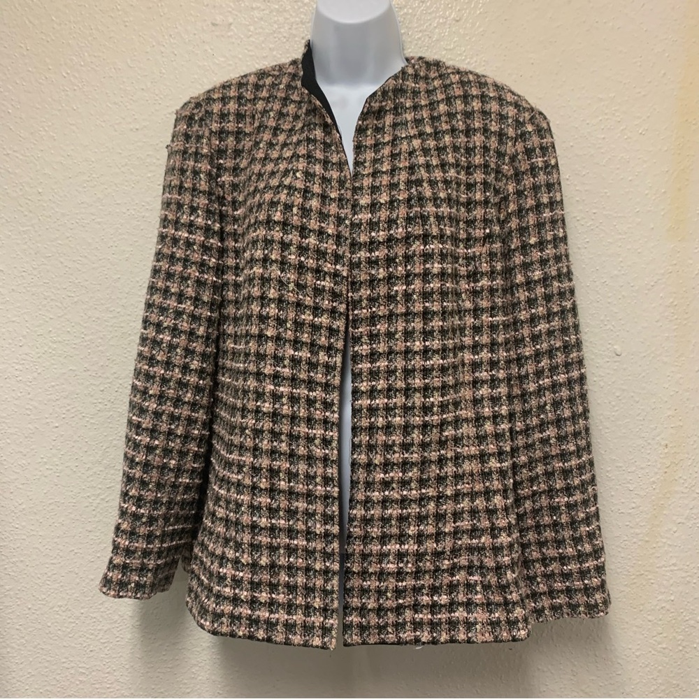 Studio 1 Vintage Women's Sz 16 Blazer Black/Pink Y2K Textured Lined Open Front